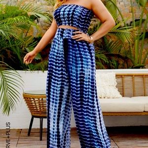 Blue and white tie dye wide leg co-ord